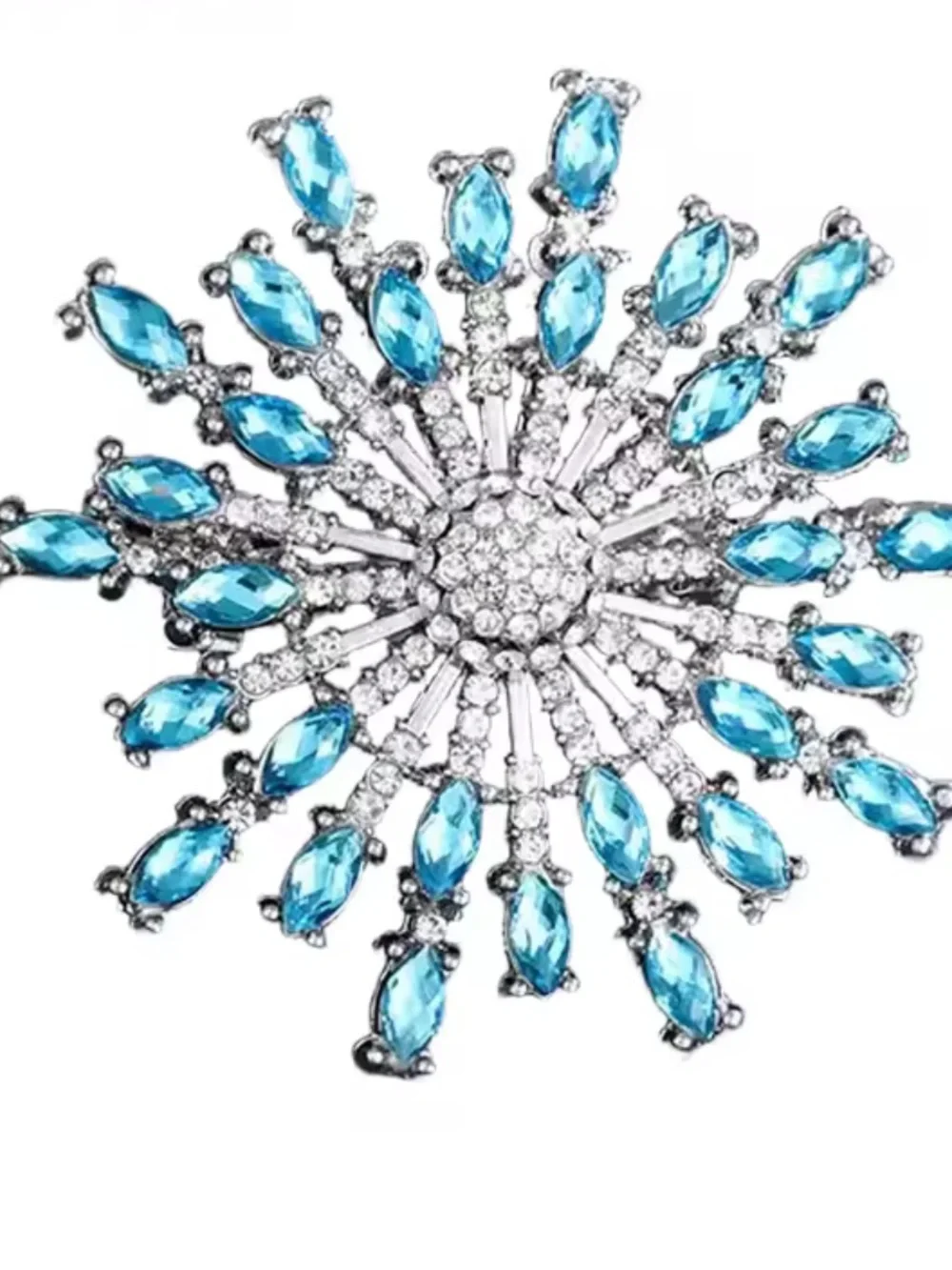Silver Blue Crystal Starburst Brooch